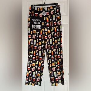 BRIEF INSANITY You Look Like I Need A Drink Black Pajama Pants with Drinks Large